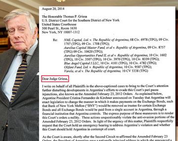 Querido Griesa: mirá la amistosa carta de los fondos buitre al juez