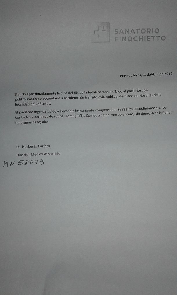 El parte médico oficial de Chano tras el accidente