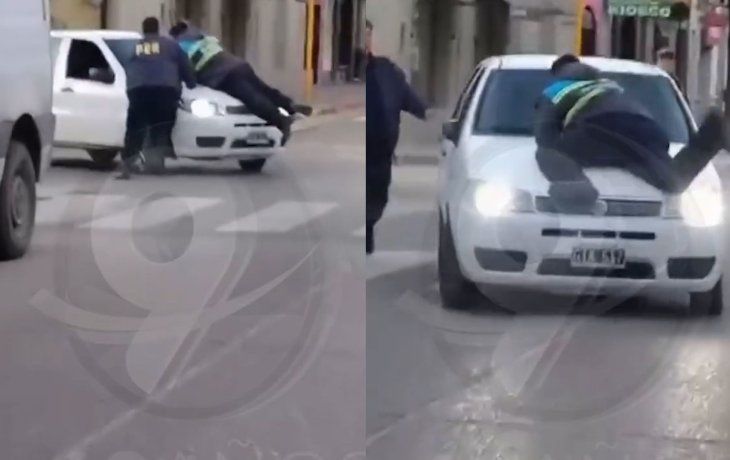 Un conductor alcoholizado se llevó en el capot a un inspector de tránsito