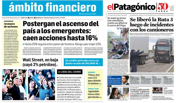 Tapas de diarios del miércoles 21 de junio de 2017