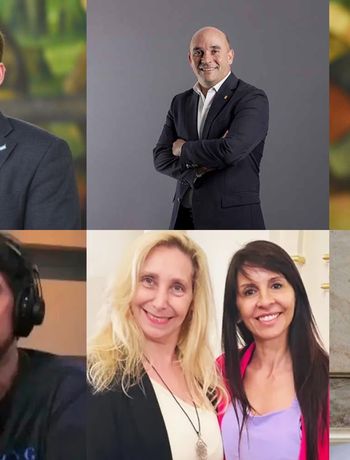 Felipe Núñez, Juan Pedro Inchauspe, Federico Furiase, Juan Doe, Lorena Villaverde con Karina Milei y Shariff Menem