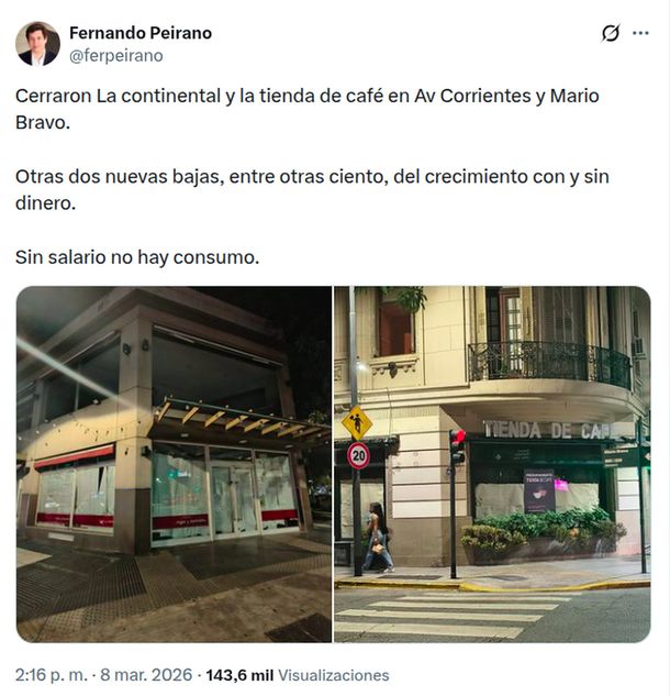 Qué pasó con el local de La Continental en Corrientes y Mario Bravo: cerró un clásico de Almagro