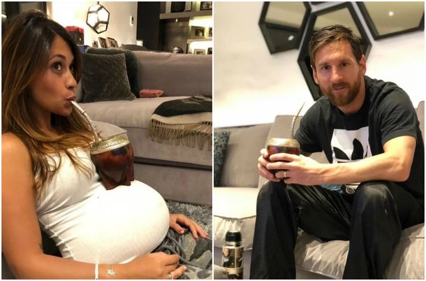 Antonela Roccuzzo y Lionel Messi tomando mate Antonela Roccuzzo y Lionel Messi tomando mate
