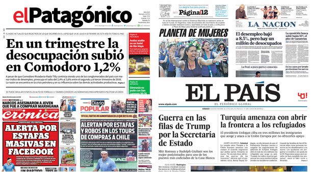 Tapas de diarios del sábado 26 de noviembre de 2016