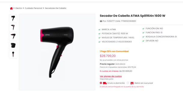 El secador de pelo de primera marca por menos de $30.000.