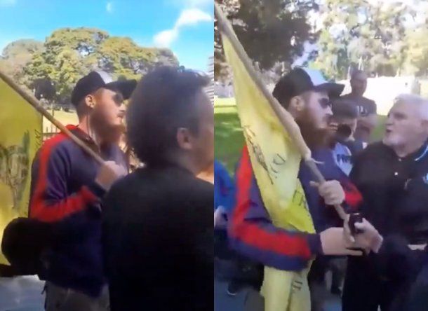 Tensión en un acto por Malvinas: veteranos echaron a un joven por llevar una bandera libertaria