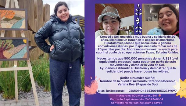 Juntos por Sol, la campaña para ayudar a una joven con un tumor en la cabeza