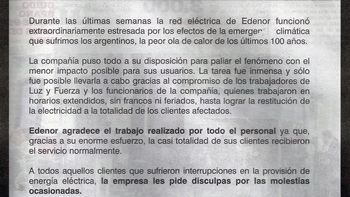 edenor pidio disculpas por los cortes y promete inversiones