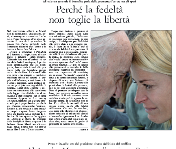 Emotiva foto de Eugenia Tobal con el Papa Francisco ilustra el diario oficial del Vaticano