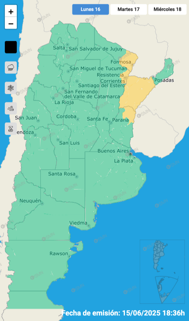 Alerta por tormentas y granizo este lunes en cuatro provincias. Fuente: Servicio Meteorológico Nacional. Alerta por tormentas y granizo este lunes en cuatro provincias. Fuente: Servicio Meteorológico Nacional.