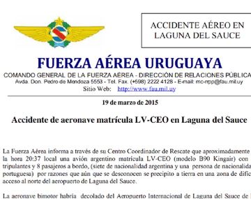 El comunicado de la Fuerza Aérea uruguaya