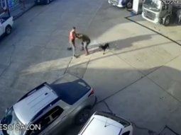 Un playero, un cliente y hasta un perro, a las piñas en una estación de servicio