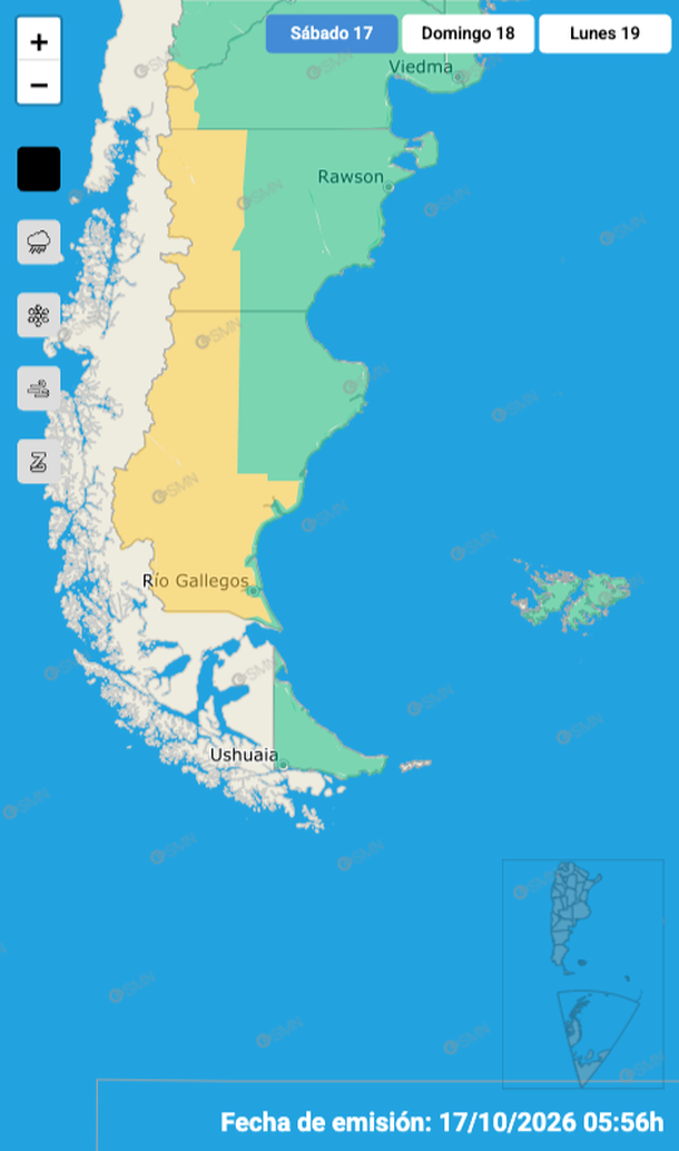 Zonas en alerta por lluvias y tormentas fuertes. Fuente: Servicio Meteorol&oacute;gico Nacional.