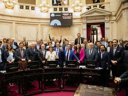El festejo de los senadores libertarios y sus aliados. El festejo de los senadores libertarios y sus aliados.