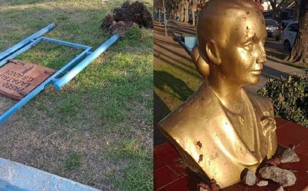 Vandalizaron busto de Eva Perón: lo destrozaron y le arrojaron excremento