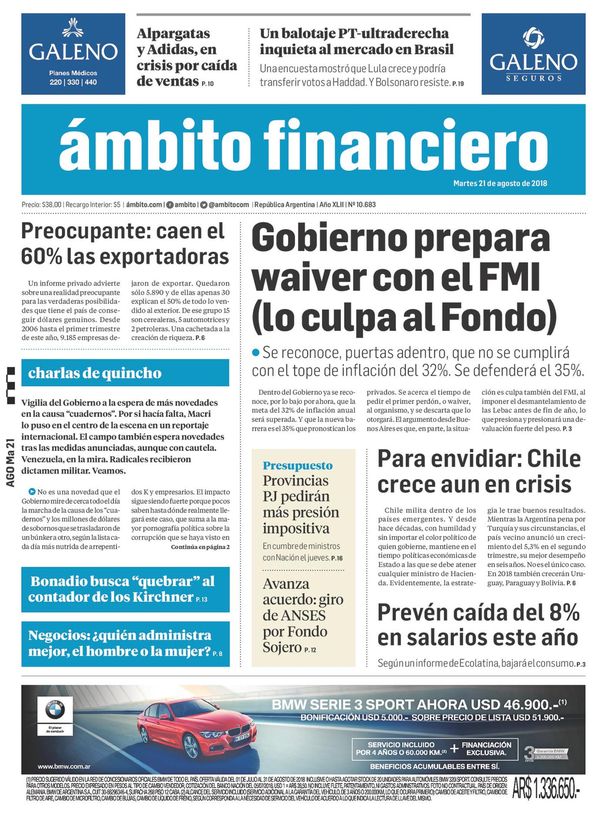 Tapas de diarios del martes 21 de agosto de 2018