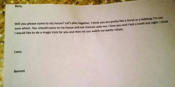 Te quiero y perdí un diente anoche: la tierna carta de amor de un nene de 4 años
