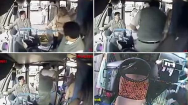 Como nadie se paraba, un colectivero le cedió su asiento a una mujer con un bebé