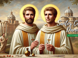 San Cosme y San Damián, patronos de médicos, cirujanos y farmacéuticos. San Cosme y San Damián, patronos de médicos, cirujanos y farmacéuticos.