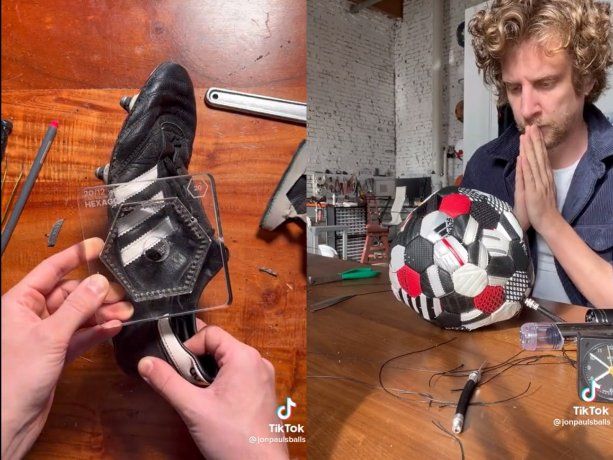 Armó una pelota con botines rotos y se hizo viral