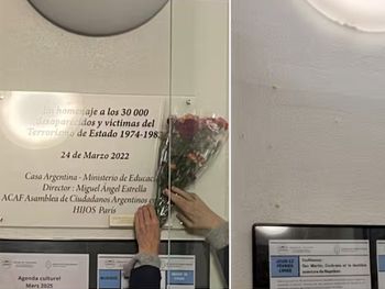 Placa retirada de la Casa Argentina de París.
