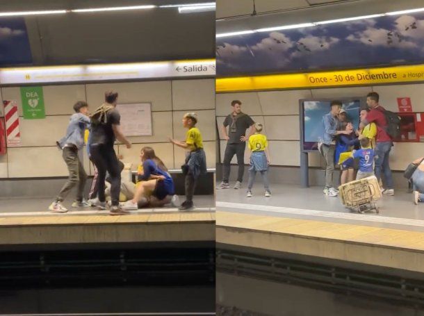 Video: un hincha de River, a las piñas en el subte con un vendedor ambulante de Boca y su hijo