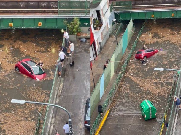 Inundación en la Ciudad: un auto quedó flotando en túnel de Caballito