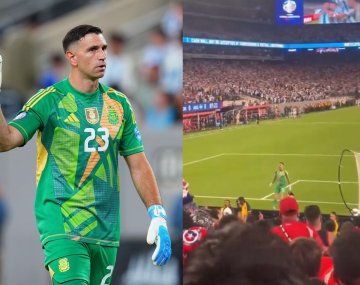 El alocado festejo de Dibu Martínez de cara a los hinchas de Chile