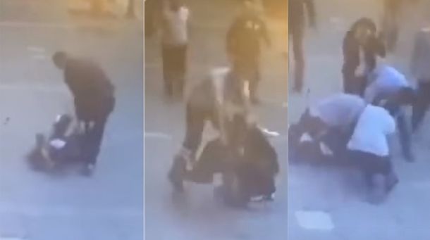 VIDEO: Le pegaba a su ex cuando llegó otro hombre y lo derribó de un golpe