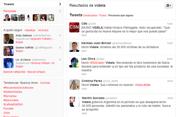 La muerte de Jorge Rafael Videla en las redes sociales