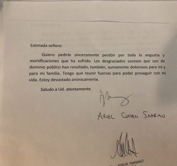 La carta de Ariel Cohen Sabban