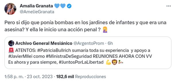 Amalia Granata rechazó un acercamiento entre Javier Milei y Patricia Bullrich