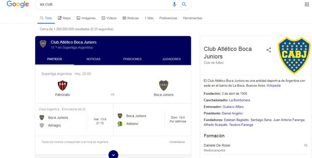 Insólito: si buscás ex club en Google aparece Boca