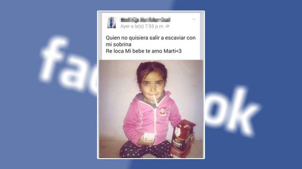 Polémica foto en Facebook muestra a una nena con un cigarrillo y vino de cartón