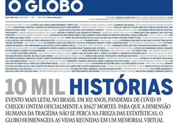 Conmovedora e impactante tapa de O Globo homenajeando a los muertos por coronavirus