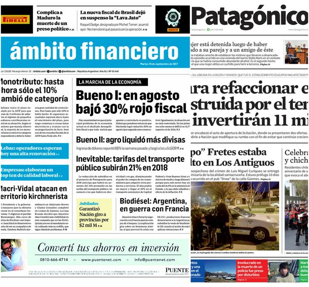 Tapas de diarios del martes 19 de septiembre de 2017