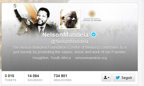 El tuit publicado en la cuenta de Mandela tras su muerte
