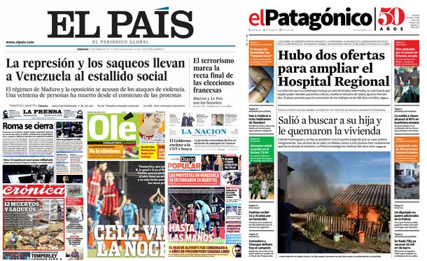 Tapas de diarios del sábado 22 de abril de 2017