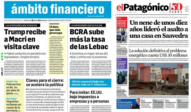 Tapas de diarios del jueves 27 de abril de 2017