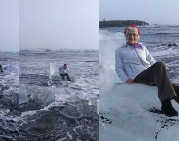 Una abuela terminó a la deriva por querer sacarse una foto en un trono de hielo
