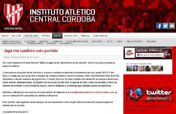 Insólito: la directiva de Instituto pide dinero a sus hinchas para pagarle al plantel