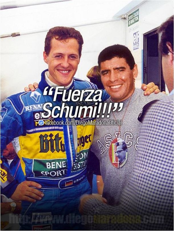 Maradona saludó por Facebook a Michael Schumacher por su cumpleaños y le deseó fuerza