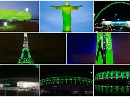 Los edificios se tiñeron de verde por Chapecoense Los edificios se tiñeron de verde por Chapecoense