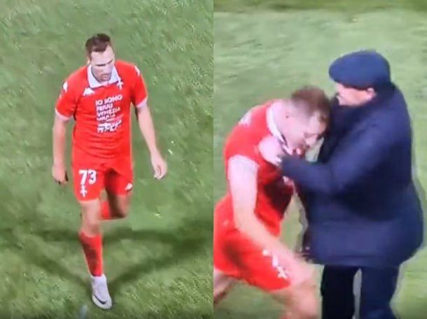 Escándalo en Italia: un DT agarró del cuello a un jugador tras una temprana expulsión