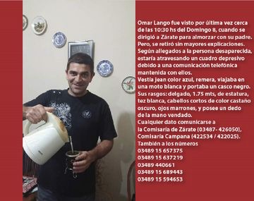 Buscan en Zárate a un hombre que desapareció el domingo
