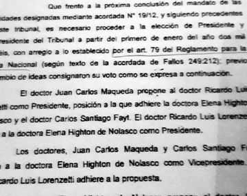 Este es el cuestionado acta de ratificación de Lorenzetti