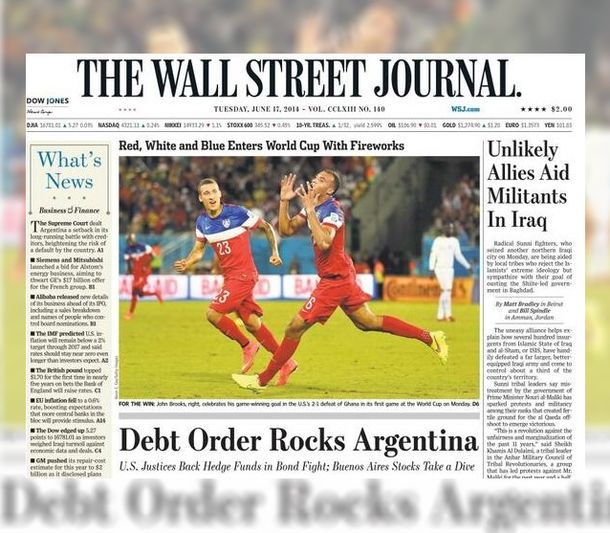 Fallo sobre la deuda golpea a la Argentina, tituló el Wall Street Journal