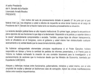 ¿Qué se leyó en el Senado sobre la situación de Boudou?