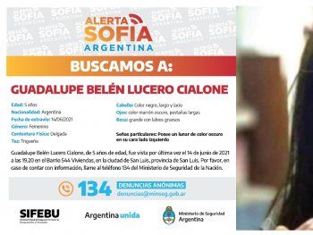 Alerta Sofía: los afiches serán publicados en el Boletín Oficial