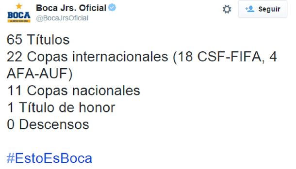 Boca celebró su título burlándose de River en su cuenta oficial: 0 descensos